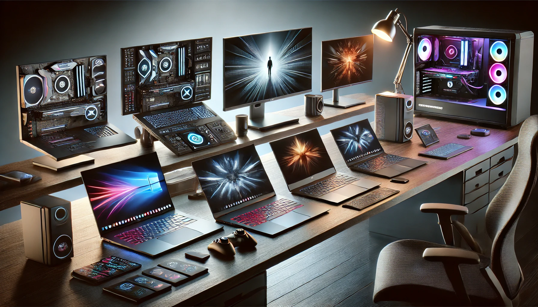 the top laptops of 2024 on a modern, tech-focused desk setup.